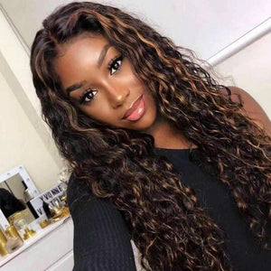 T Part Lace Wig Curly Gold Black Mixed