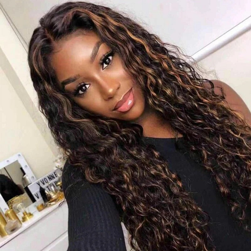 13x4 Lace Wig Curly Gold Black Mixed
