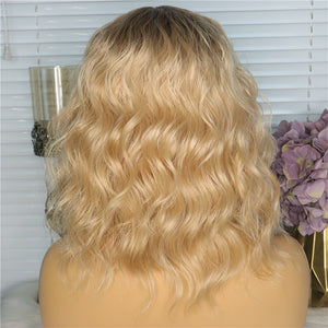 Synthetic Wig Wavy Water Wave Side Part Honey Blonde With Bangs Synthetic Hair 14 inch