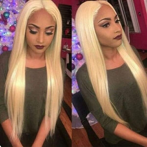 Long Blonde Human Hair T Part Lace Wig Silky Straight