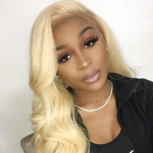 Long Blonde Human Hair T Part Lace Wig Body Wave