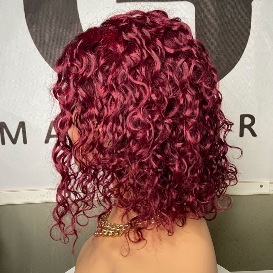 T Part Lace Wig Bob Wig Curly Hairstyle Burgundy