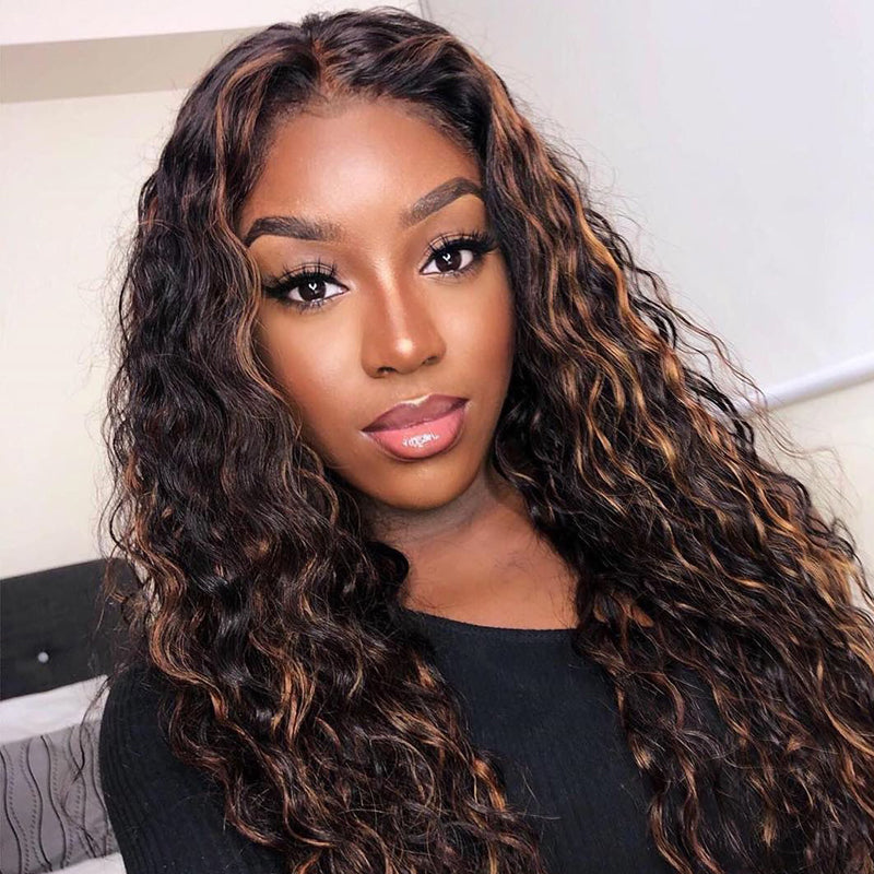 Full Lace Wig Curly Gold Black Mixed