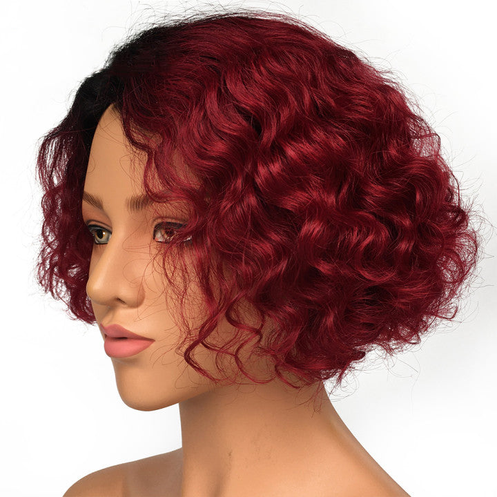 T Part Lace Wig Bob Wig Curly Hairstyle Burgundy